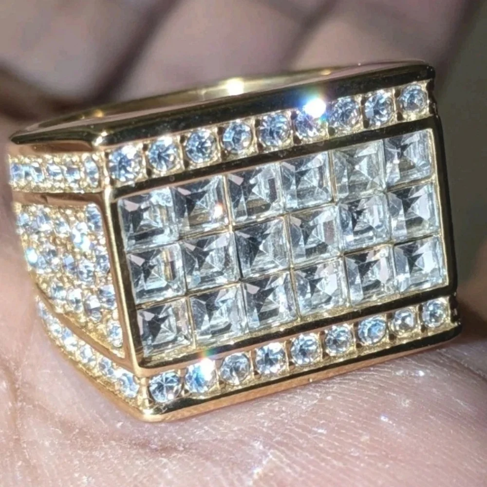 Luxury Large AAA Cubic Zirconia 316L Stainless Steel Hip Hop Ring For Men Sz 12